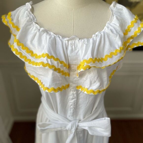 Lisa Marie Fernandez for Target Ric Rac Off The Shoulder Dress White Yellow XL - Picture 6 of 12